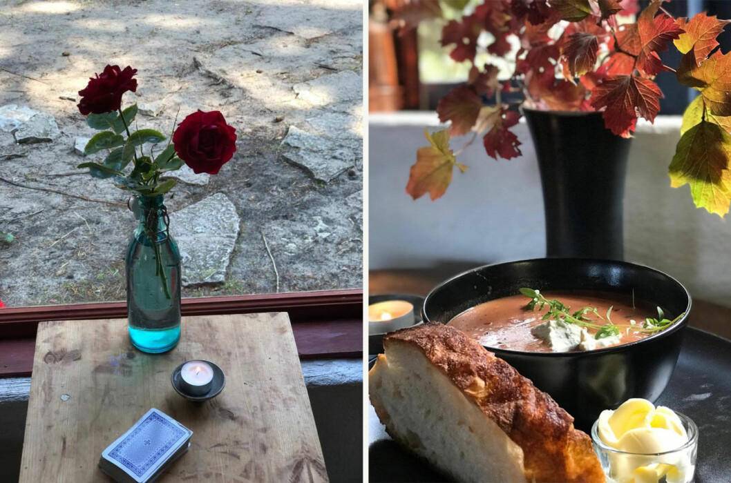 Keramik och hembakt på Café Haget. Soppa med nybakt bröd på Café Hage.