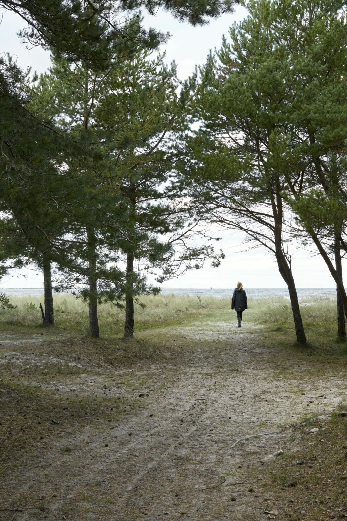 Sand, vind och ljus. Huset vilar i strandskogen ett par hundra meter från Ekeviken på Fårös norra sida. Promenaden ner belönas med ett hav som bjuder på dramatik om det blåser, eller ett paradis om det är vindstilla. Anna ute på Fårö.