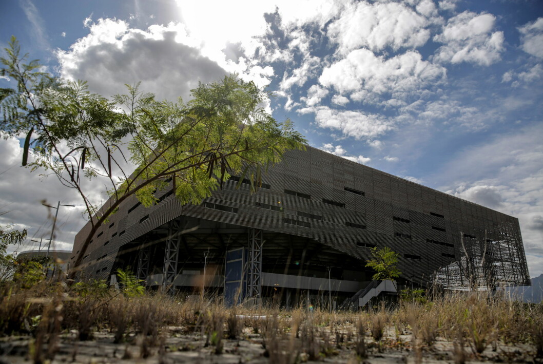 Future Arena i förfallande skick fem år efter de olympiska spelen i Rio de Janeiro 2016. Barra Olympic Park, OS Rio de Janeiro 2016