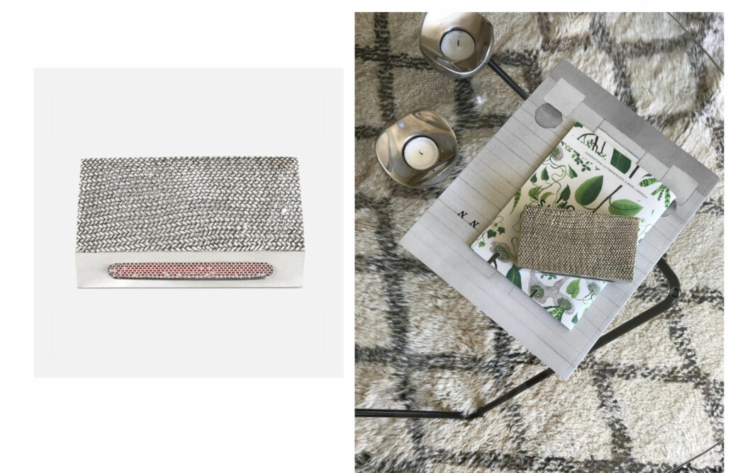 När funktion möter form och design är det full pott, menar Camilla. Svenskt Tenns tändsticksask på Camillas vardagsrumsbord.