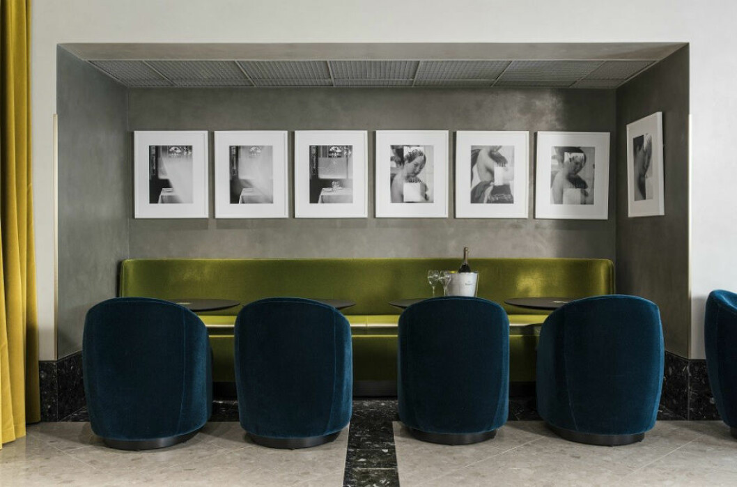 Restaurang i Charles de Gaulle flygplats inrett av India Mahdavi.