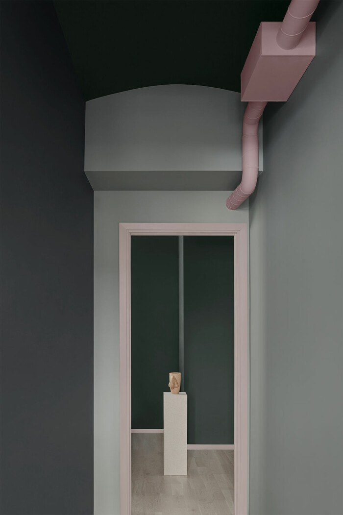 Skapa ett blickfång genom att måla hallen i flera olika färger i tydliga färgblock. Foto: Mathilda Werngren hall målad i olika färger i colour blocking stil