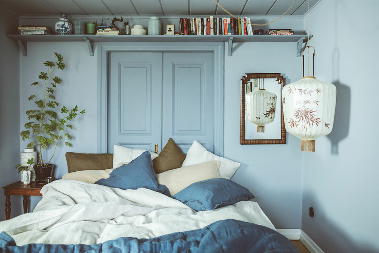 Sovrum med linnelakan i blått från Ellos Home