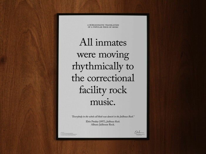 Byråkratisk översättning av<span class=" italic" data-lab-italic_desktop="italic"> Jailhouse Rock </span>med Elvis Presley. Elvis affisch