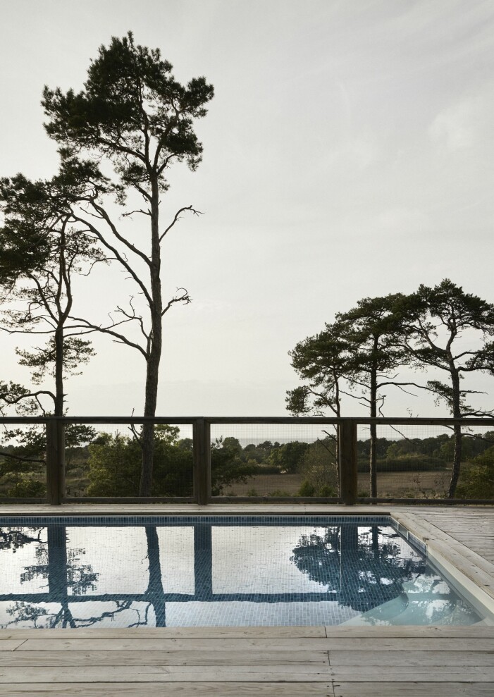 Malin och Andreas var måna om att spara så många äldre träd som möjligt runt huset. Från poolen har de utsikt över spektakulära solnedgångar i havet. Tips på när du ska bygga pool