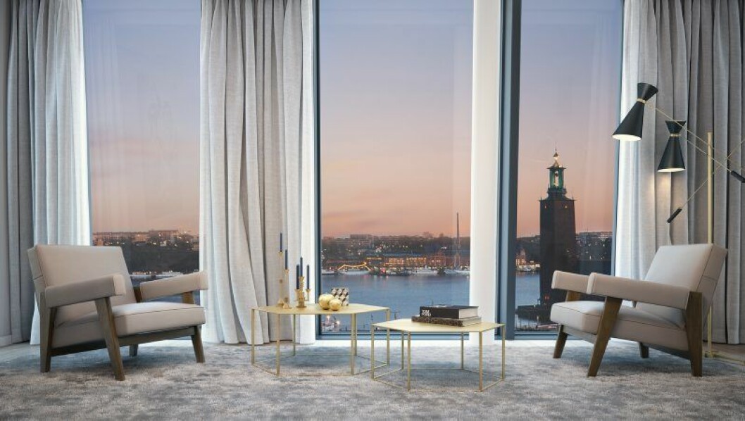 Väl tilltagna fönster med utsikt över Stockholms inlopp och Stadshuset. ESNY lgh_6