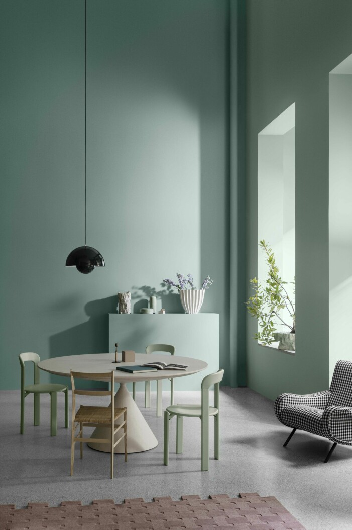 De mintgröna pastellinslagen håller i sig även 2022. Foto: Jotun. Färgtrender 2022, ljusblått och pasteller