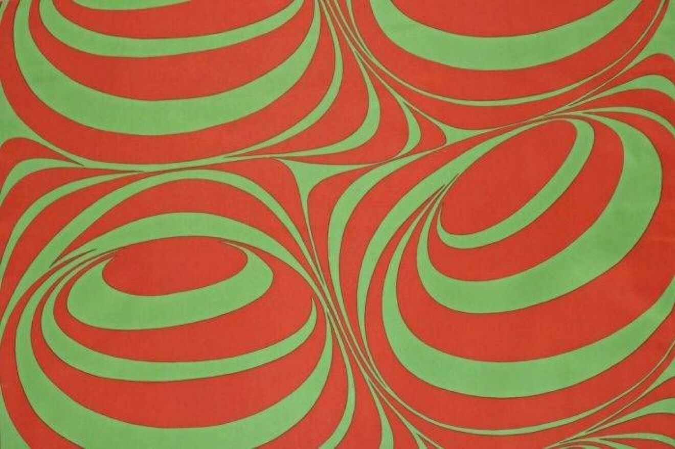 Göta Trägårdhs textilmönster Monolog med rundade former och fält, här i rött och grönt
