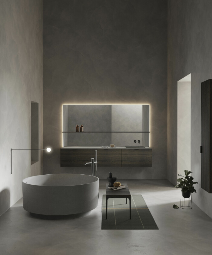 <span class=" italic" data-lab-italic_desktop="italic">Grate & Arc</span>, en badrumskollektion designad av Norm Architects för Inbani, med inspiration från klassisk arkitektur och historiska element. Foto: Inbani Grate & Arc av Norm Architects för Inbani