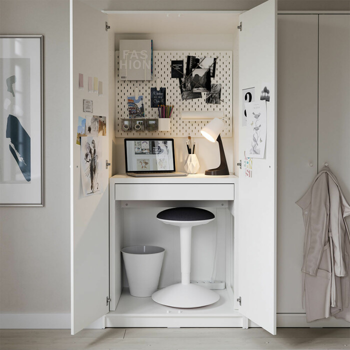 En variant på ”cloffice” – i litet format! Foto: Ikea | Syns i: <a target="_blank" href="https://www.residencemagazine.se/inredning/ikea-katalogen-2021-ar-har-se-bilderna-2/3955195">Ikea-katalogen 2021 – se bilderna här</a>