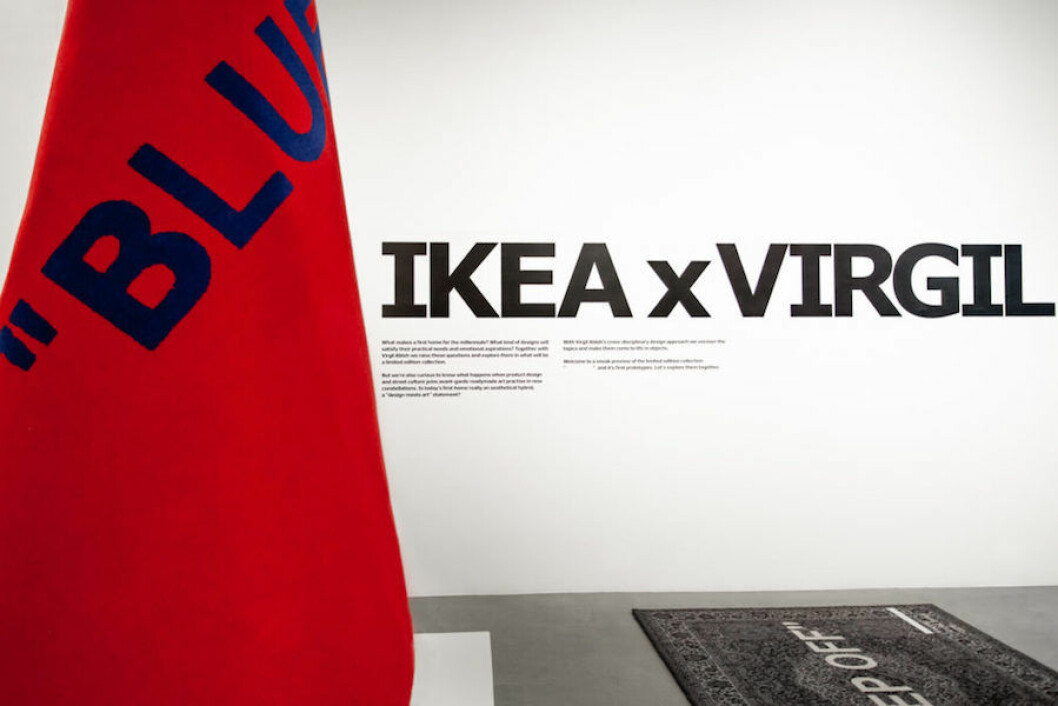 Bild på matta från Ikeas senaste samarbete Markerad tillsammans med Virgil Abloh.