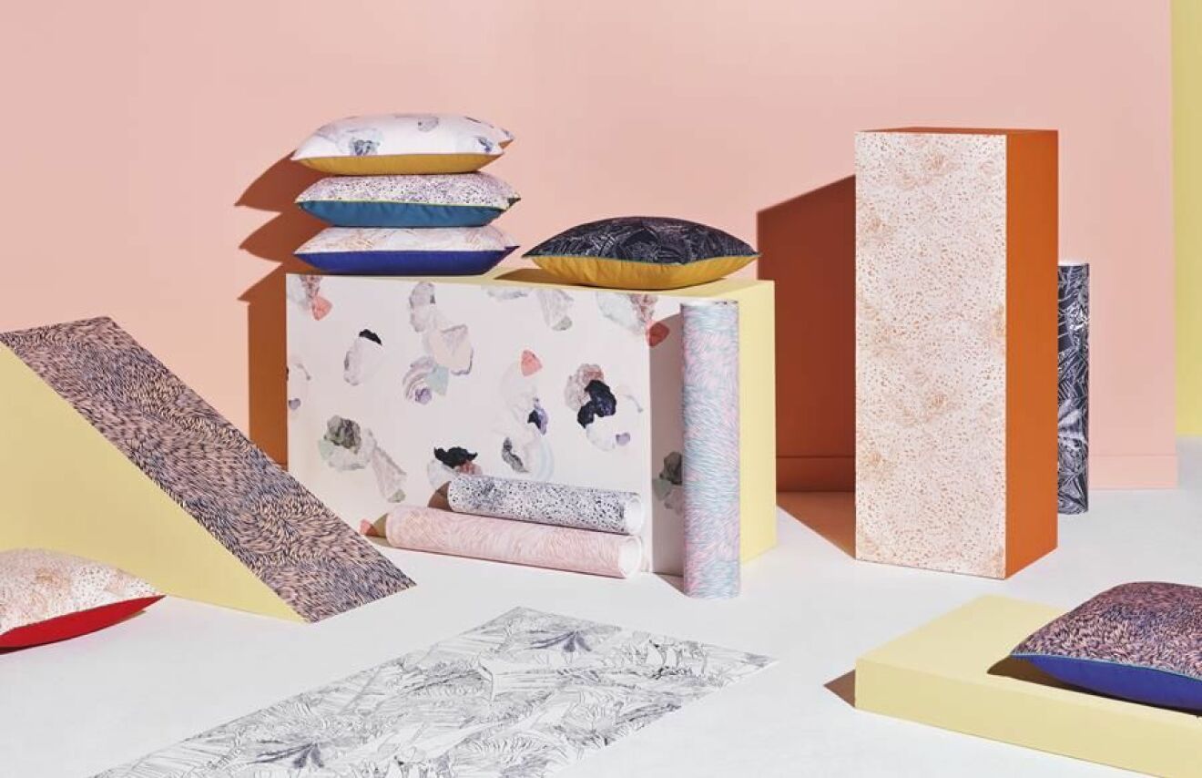 Minerals, Dots, Volutes & Jungle, en tapet- och textilkollektion designad av franska och australienska formgivarna Tiphane De Bodman och Shelley Steer. 