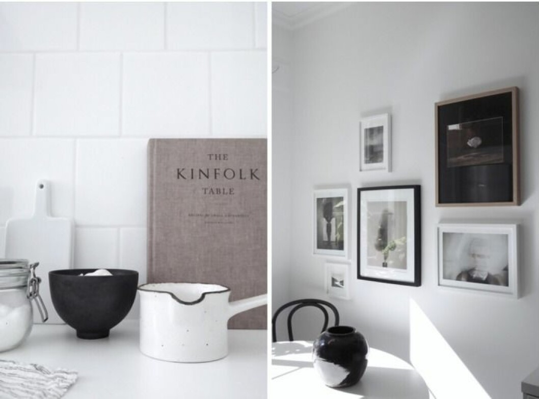 Eftersom köket är litet fick fonden vara vit. För att skapa personlighet och värme har Elin och Joachim inrett med fotokonst och keramik. kitchen