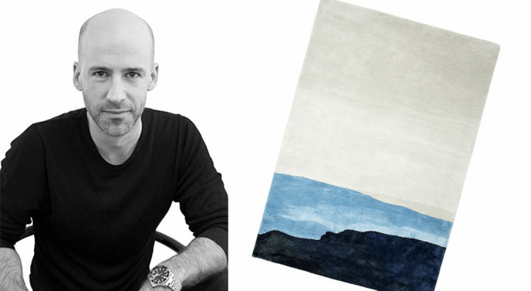 Mattias Stenberg och mattan Horizon för <em>Asplund</em>. MattiasStenbergAsplundHorizon