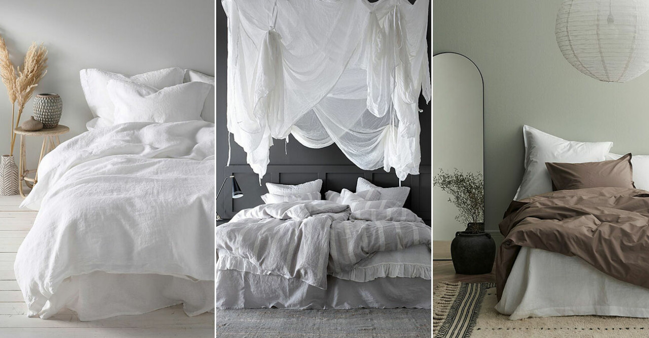 Stilrena sängkappor till sovrummet – 14 shoppingtips i trendiga toner