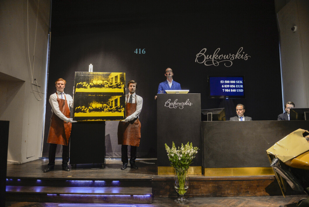Andy Warhols målning "The Last Supper" är numera den dyraste tavlan som sålts i Sverige. Tavlan auktionerades ut för 61 miljoner kronor på Bukowskis i Stockholm, där Sofia tidigare varit marknadschef. Foto: Per Larsson Andy Warhols målning "The Last Supper" auktionerades ut på Bukowskis i Stockholm.