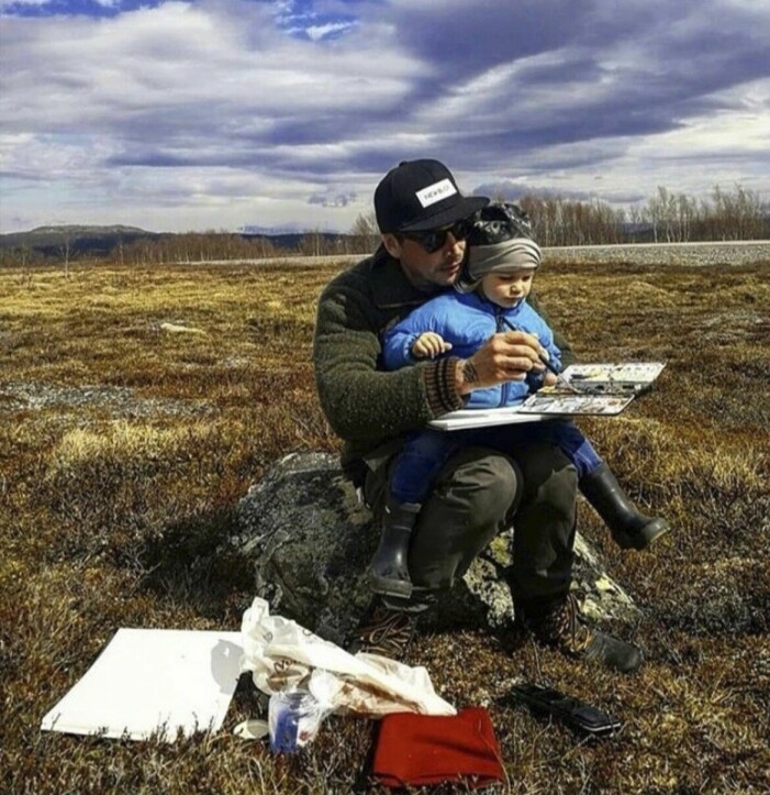 Snasahögarna, Jämtland. Snasahögarna. Petter och hans barn.