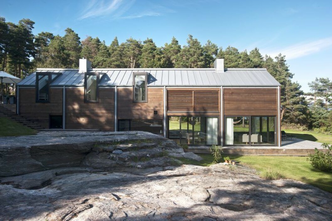 Privatvilla Berga strand, en av Wingårdhs senare villor på Tjörn. stora fonsterpartier trafasad